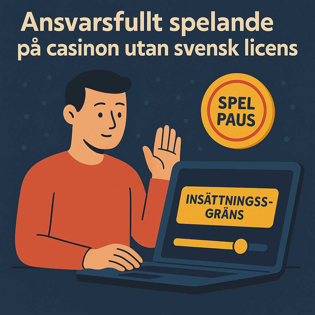 Bild som visar en spelare med självkontrollverktyg på skärmen, som insättningsgränser och spelpaus, för att illustrera ansvarsfullt spelande på casinon utan svensk licens.